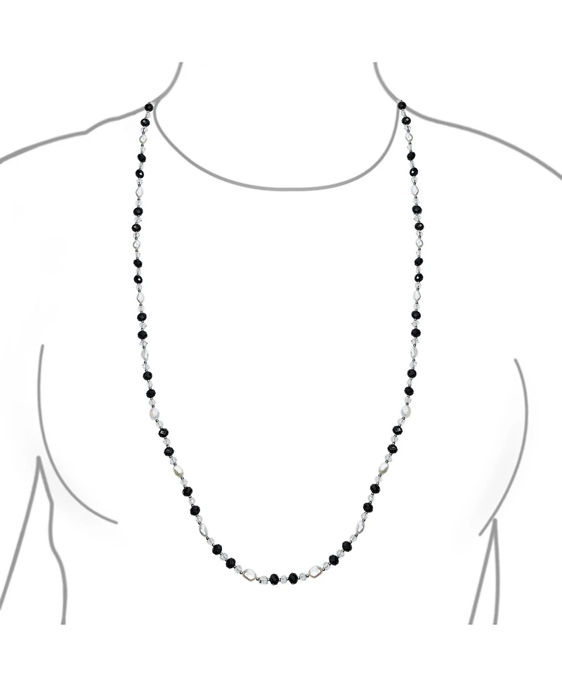 Bling Jewelry Long Black White Crystal Freshwater Cultured Pearl Strand Necklace 40 Inch