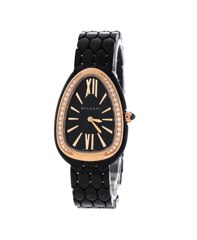 Pre-Owned Bvlgari Serpenti Seduttori Quartz Watch in Ceramic and Rose Gold with Diamond Bezel 25mm