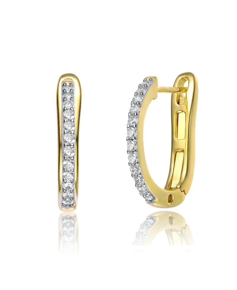 Rachel Glauber 14K Gold Plating with Clear Cubic Zirconia U-Shaped Latch Back Hoop Earrings