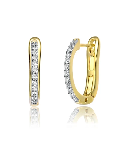 Rachel Glauber 14K Gold Plating with Clear Cubic Zirconia U-Shaped Latch Back Hoop Earrings