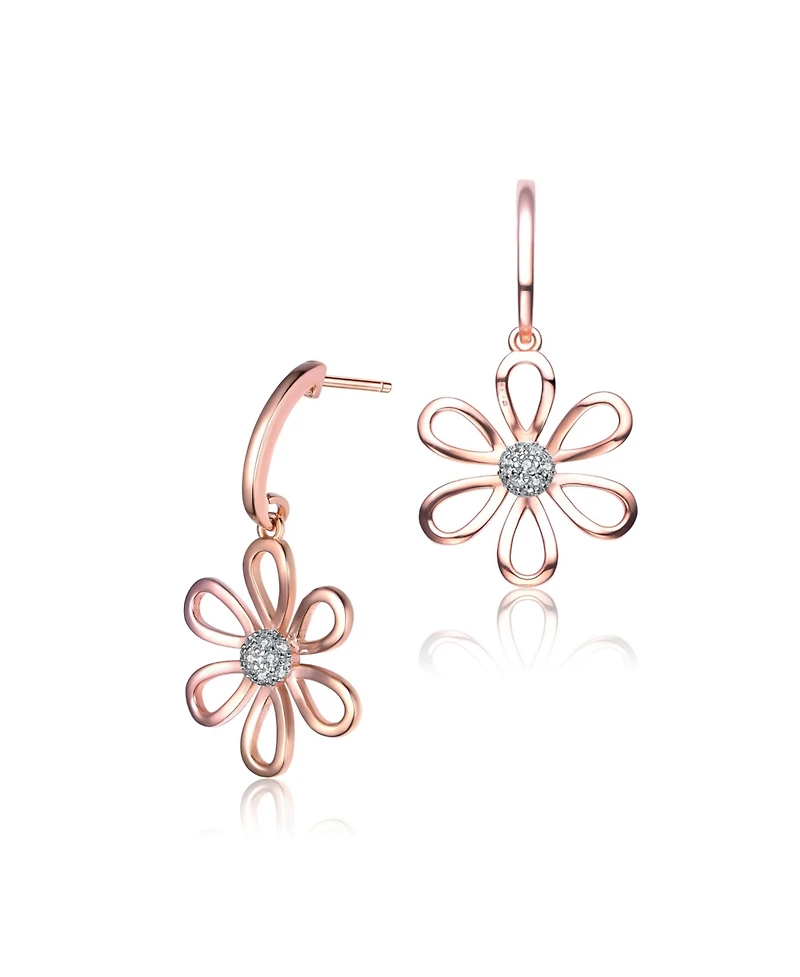 Genevive 18K Rose Gold Plating with Clear Cubic Zirconia Six Petal Flower Earrings