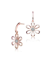 Genevive 18K Rose Gold Plating with Clear Cubic Zirconia Six Petal Flower Earrings
