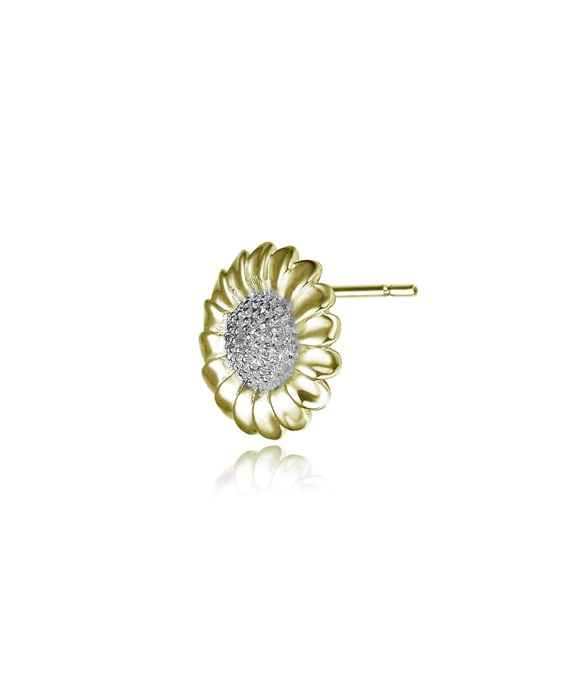 Genevive Clear Round Cubic Zirconia Sunflower Inspired Stud Earrings