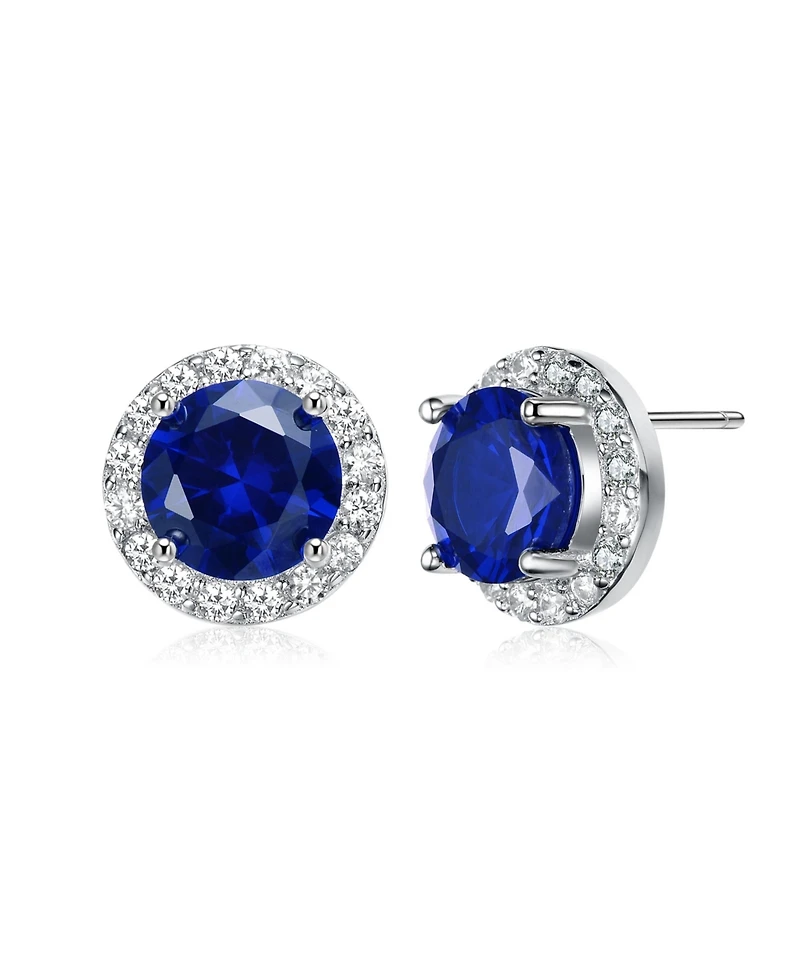 Round Shaped Stud Earrings with Colored Cubic Zirconia