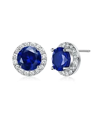 Round Shaped Stud Earrings with Colored Cubic Zirconia