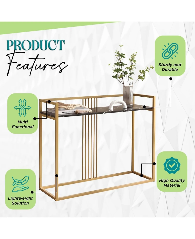 Kings Brand Furniture Modern Sofa Console Table with Faux Marble Storage Shelf & Gold Metal Frame for Hallway, Bedroom, Living Room, Foyer