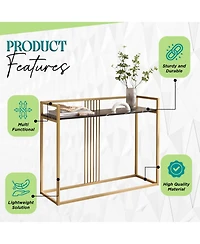 Kings Brand Furniture Modern Sofa Console Table with Faux Marble Storage Shelf & Gold Metal Frame for Hallway, Bedroom, Living Room, Foyer