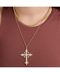 Jessica Simpson Gold-Tone Rhinestone Cross and Curb Chain Necklace Set