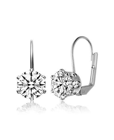 Genevive Sterling Silver with Clear Cubic Zirconia Classic Leverback Earrings