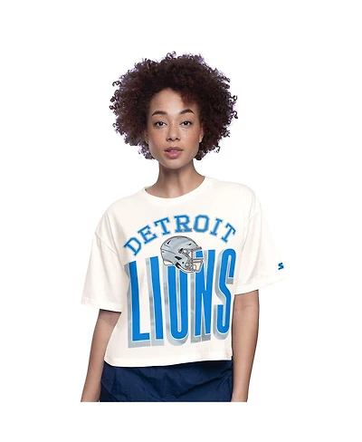 Starter Women's Cream Detroit Lions Throwback Play the Ball Boxy Cropped T-Shirt