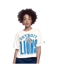 Starter Women's Cream Detroit Lions Throwback Play the Ball Boxy Cropped T-Shirt