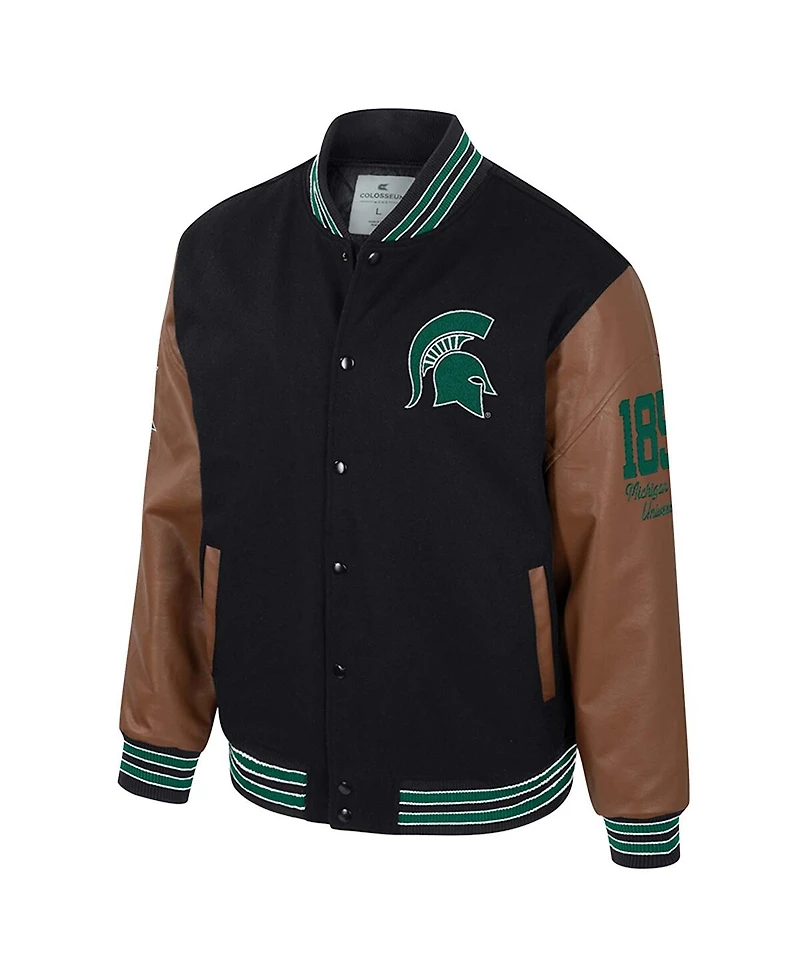 Colosseum Men's Black Michigan State Spartans Letterman Full-Snap Varsity Jacket