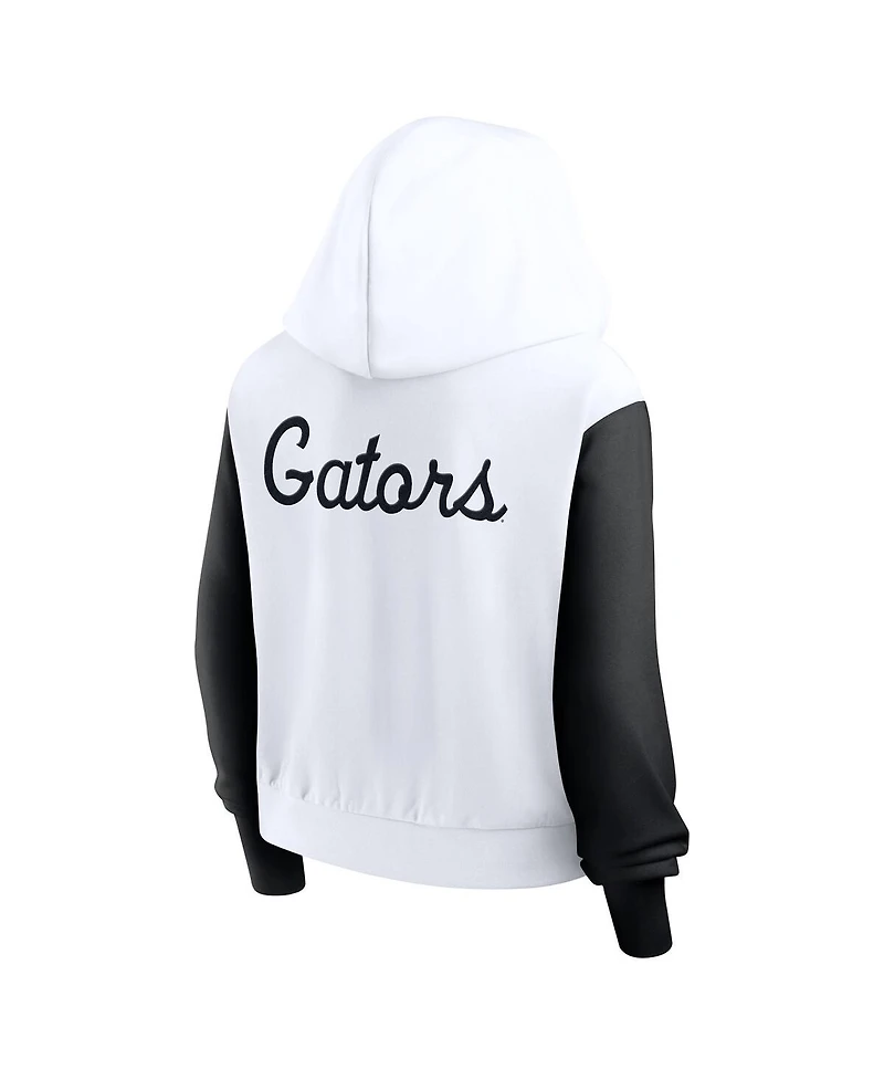 Jordan Women's White Florida Gators Cropped Athletic Prep Color Block Script Full-Zip Hoodie