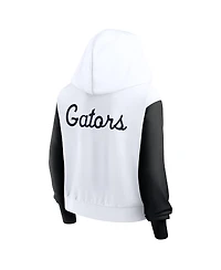 Jordan Women's White Florida Gators Cropped Athletic Prep Color Block Script Full-Zip Hoodie