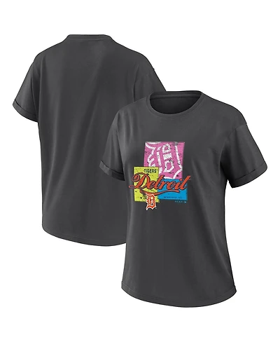 Wear by Erin Andrews Women's Charcoal Detroit Tigers Domestic Box Color Boyfriend T-Shirt