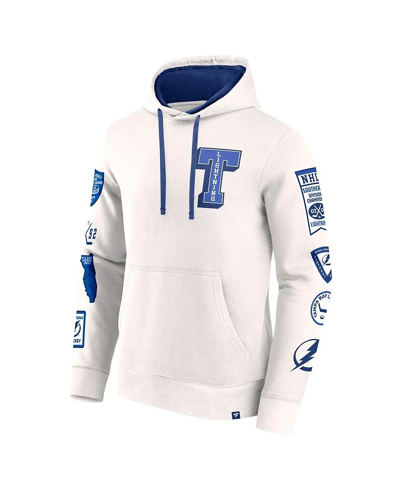 Fanatics Men's White Tampa Bay Lightning Letterman Fleece Pullover Hoodie