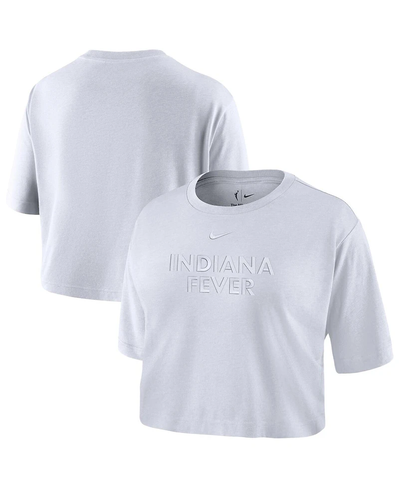 Nike Women's White Indiana Fever Basketball Tonal Wordmark Cropped T-Shirt