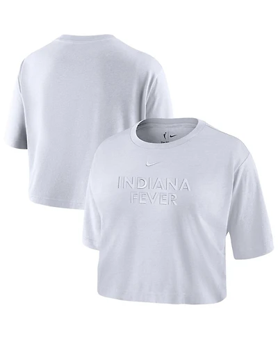 Nike Women's White Indiana Fever Basketball Tonal Wordmark Cropped T-Shirt