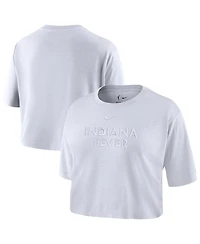 Nike Women's White Indiana Fever Basketball Tonal Wordmark Cropped T-Shirt