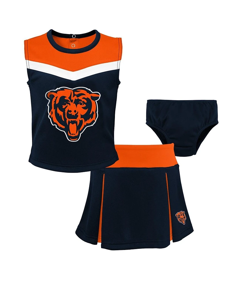Outerstuff Girls Toddler Navy Chicago Bears Spirit Cheer 3-Piece Cheerleader Set with Bloomers