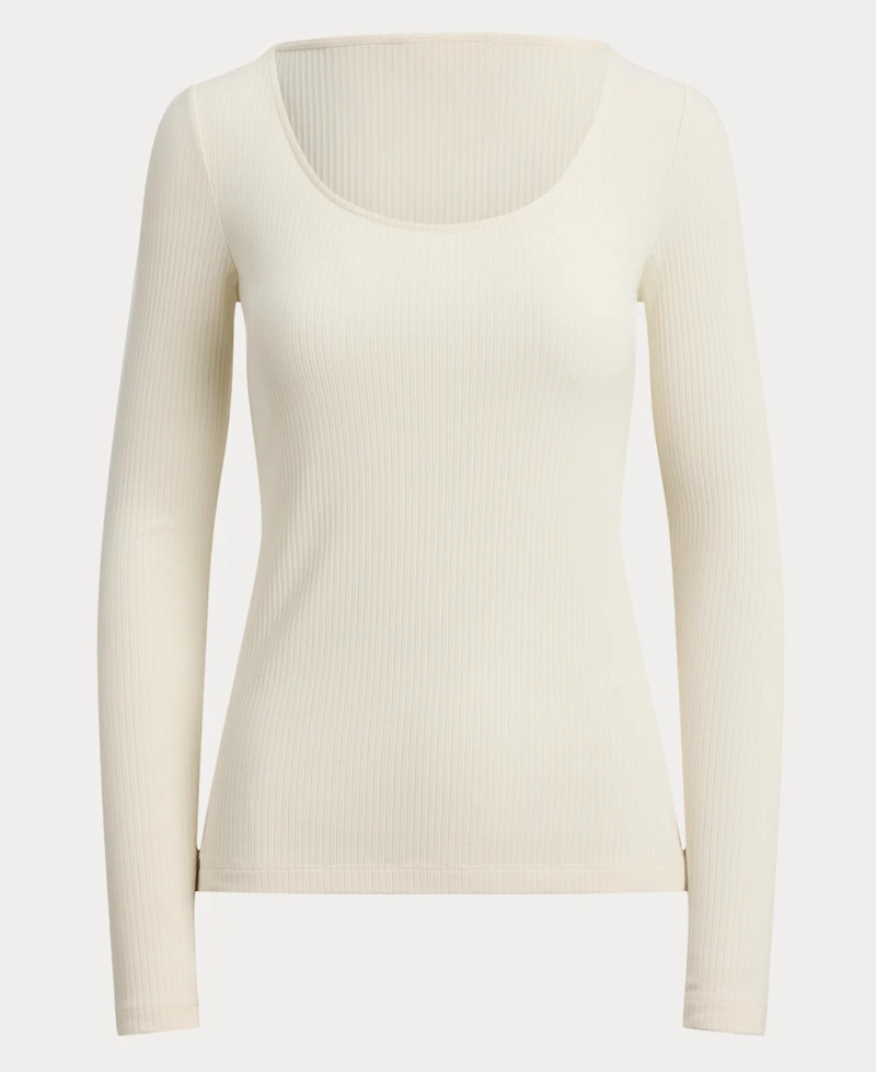 Lauren Ralph Women's Rib-Knit Long-Sleeve Scoopneck Tee