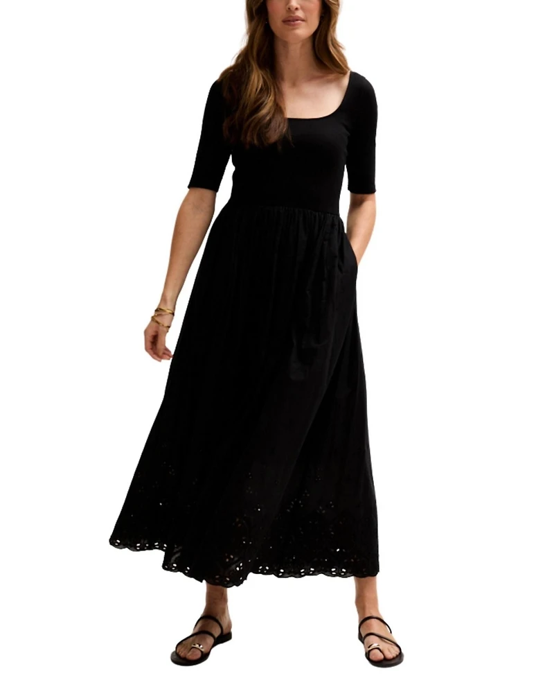 Lily and Lionel London Women's Sydney Short Sleeve Jersey Bodice Embroidered Midi Dress