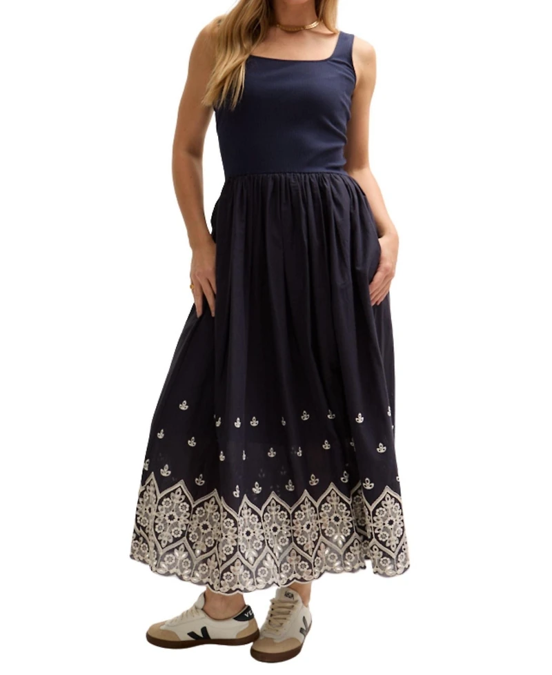 Lily and Lionel London Women's Cora Sleeveless Jersey Bodice Embroidered Midi Dress