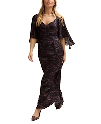 Lily and Lionel London Women's Lydia Angel Sleeve Midnight Tiger Print Maxi Dress