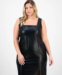Bar Iii Trendy Plus Faux-Leather Midi Dress, Macy's Exclusive