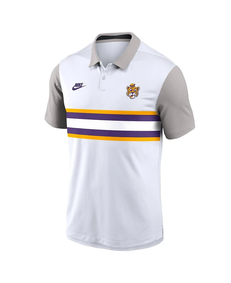Nike Men's White/Gray Lsu Tigers Athletic Prep Legacy Logo Vapor Performance Polo Shirt