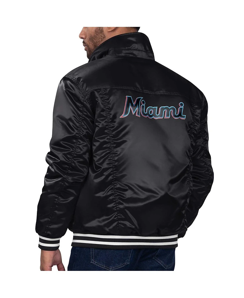 Levi's x Starter Men's Black Miami Marlins Silver Tab Satin Full-Snap Trucker Jacket