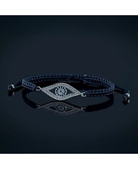 Bling Jewelry Turkish Blue Evil Eye Black Braided Cord Bracelet Cz Cubic Zirconia Accent .925 Sterling Silver Adjustable