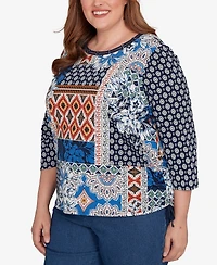 Alfred Dunner Plus Batik Patchwork Drawstring Closure Top