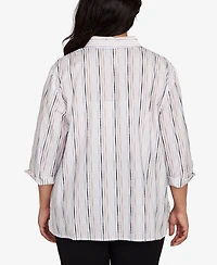 Alfred Dunner Plus Classic Mitered Textured Stripe Button Front Top