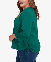 Alfred Dunner Plus Classic Asymmetric Pumpkin Split Beaded Keyhole Neck Top
