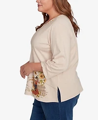 Alfred Dunner Plus Classic Scarecrow Bordered Keyhole Neck Top