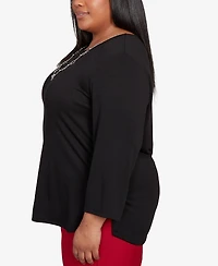 Alfred Dunner Plus Classic Melange Side Button Top