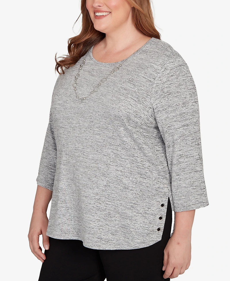 Alfred Dunner Plus Size Classic Melange Side Button Top