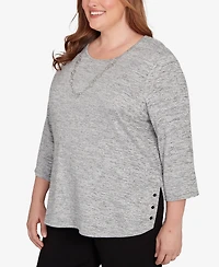 Alfred Dunner Plus Size Classic Melange Side Button Top