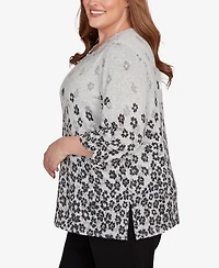 Alfred Dunner Plus Classic Floral Border Gathered Sleeve Top