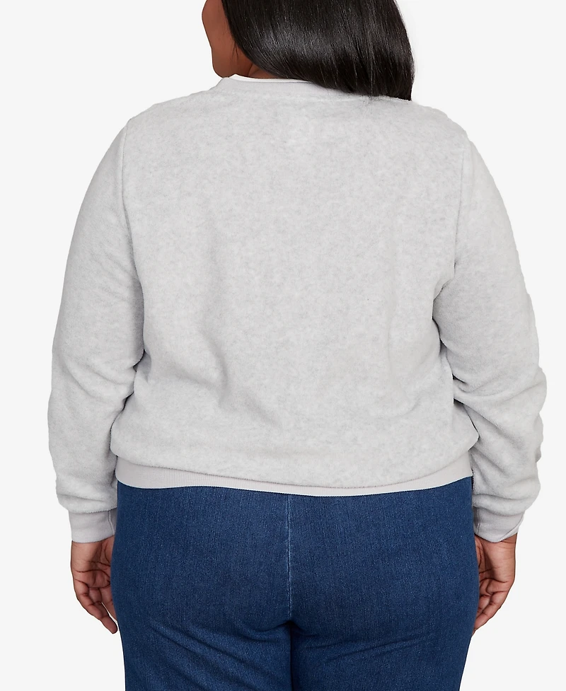 Alfred Dunner Plus Classic Embellished Neckline Anti-Pill Sweater
