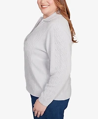 Alfred Dunner Plus Classic Zip-Front Chenille Collared Cardigan Sweater