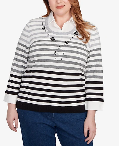 Alfred Dunner Plus Classic Ombre Stripe Two One Sweater