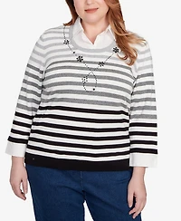 Alfred Dunner Plus Classic Ombre Stripe Two One Sweater