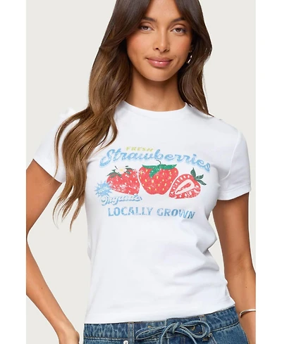 Edikted Womens Fresh Strawberries Graphic T Shirt