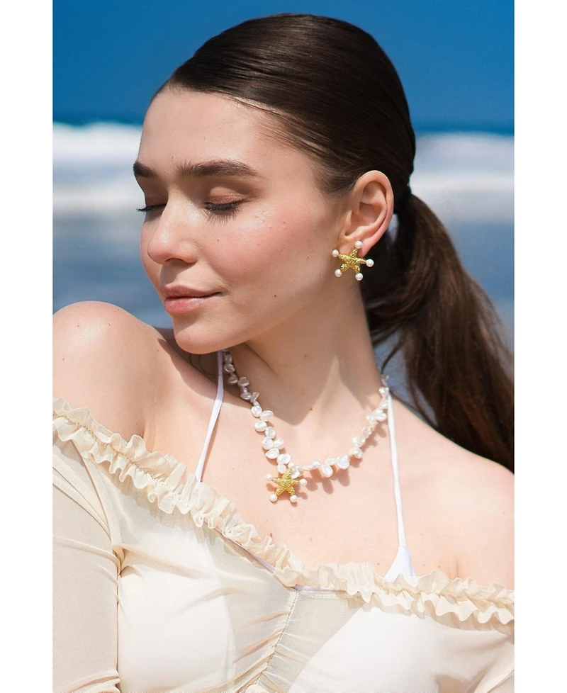 Classicharms Lila Starfish Charm Freshwater Petal Pearl Choker Necklace