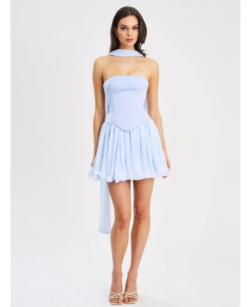 Miss Circle Women's Valentina Baby Blue Boned Curve Edge Peplum Mini Dress