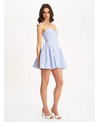Miss Circle Women's Melody Baby Blue Railroad Stripe Halter Drop Waist Mini Dress