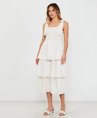 Modenaire Women's Tiered Smocked Bow-Tie Shoulder Midi Dress