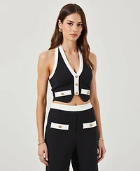 Modenaire Women's Two-Piece Halter Crop Top and Wide-Leg Pant Set